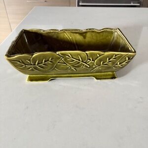 Vintage USA MCM Green Ceramic Long Rectangular Planter